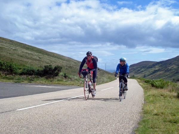 Helen and Cumbriancyclist summit the Glen Sannox climb