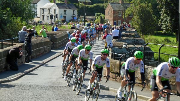 Mark Cavendish and his Dimension Data teammates cross the Dee Bridge