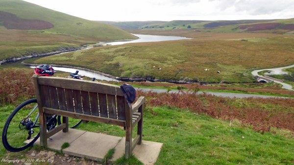 Enjoying the view down Craig Goch Reservoir from above Pont Elan