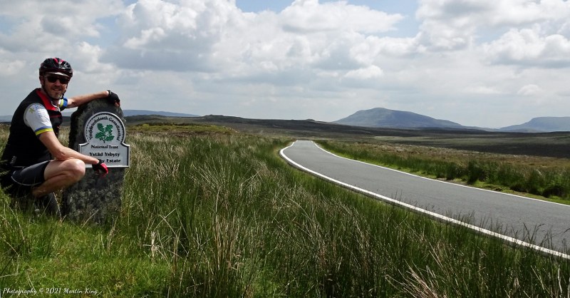 Posing on the Migneint mountain road, looking to the Arenigs