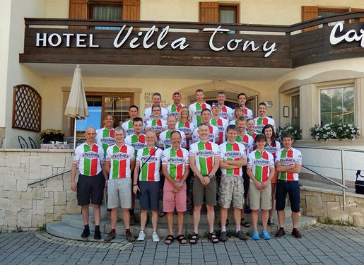 Team Pyractif gathering outside our Corvara hotel, Day 5