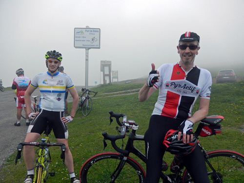 Paul and me celebrate at the summit of the Port de Bales climb