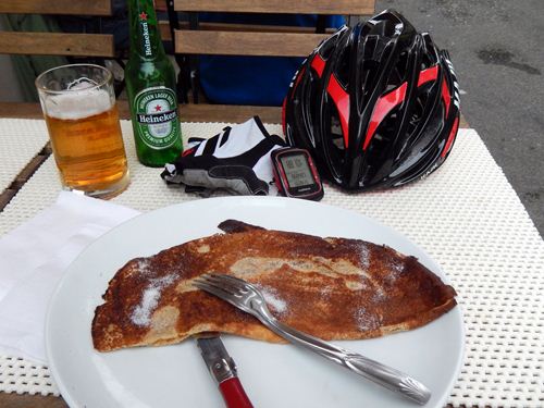 Beer and crepes after the onslauhgt. Cheeky!